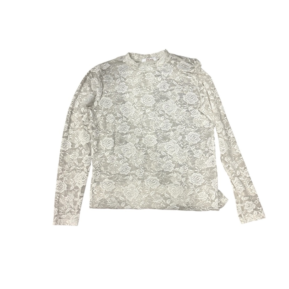 Women's Lace Floral Long-Sleeve Top - Cream